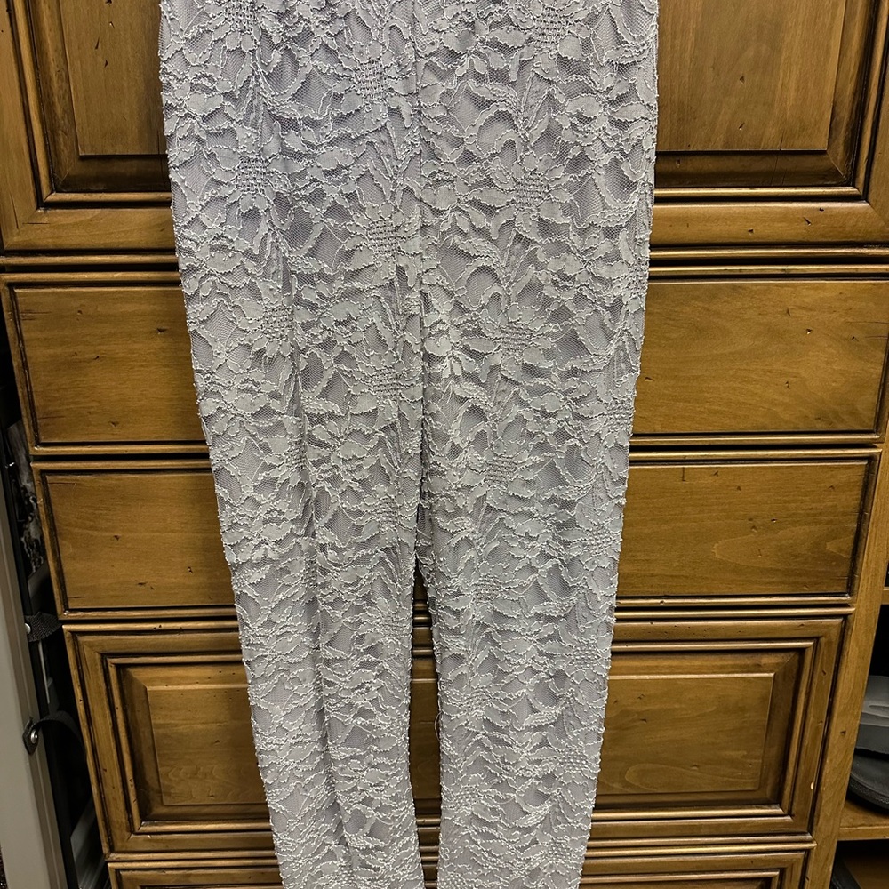 VENUS Gray Straight Leg Pants with Lace Detail